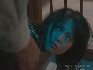 Chained Asian x rated film Slave Hardcore Mouth Fucked On Knees