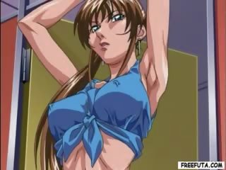 Amarrado para cima hentai damsel fica fodido por transsexual