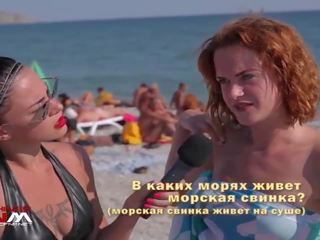 Russian hottie interviews naked chicks & adolescents on n
