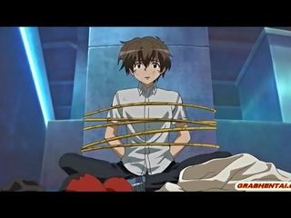 Roped hentai guy nonton her adolescent friends gangbang by bandits