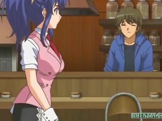 Busty waitress hentai tittyfucking and facial cum in the cafe