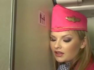 Fin blondin stewardessen sugande penisen onboard