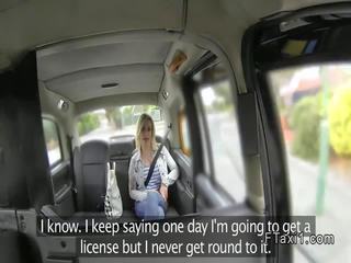 Huge tits petite blonde in fake taxi