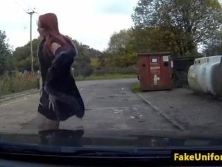 Ginger fancy woman cumswallows immediately following blowing cop