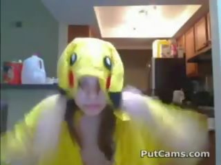 Perky mistress In Pikachu Costume Masturbates With Vibrator