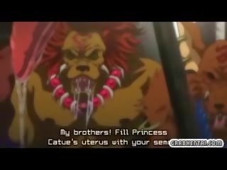 Encadenada pechugona hentai princesa gangbanged por monsters