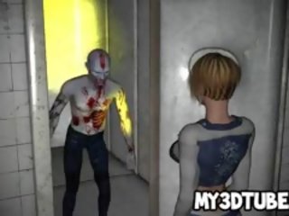 3D Cartoon Blonde beauty Getting Fucked By A Zombie
