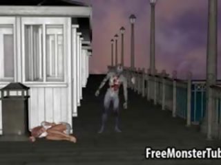 3d si rambut merah femme fatale mendapat fucked di luar rumah oleh yang zombi