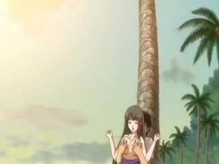 Groß arsch anime schulmädchen spritzt auf die strand