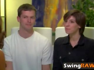 Freshly married couples fuck in their first swinger foursome