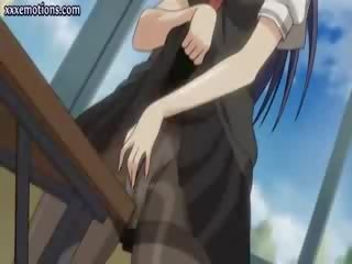 Anime with stockings doing footjob