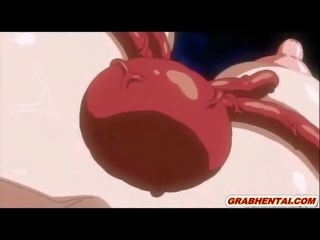 Busty hentai young lady hard brutally poked allhole by tentacles